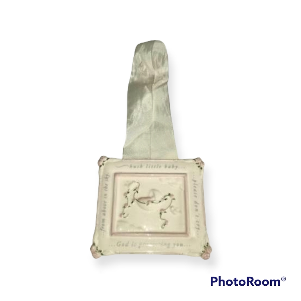 Vintage "Hush Little Baby" Embossed Porcelain Nursery Wall Plaque With Ribbon